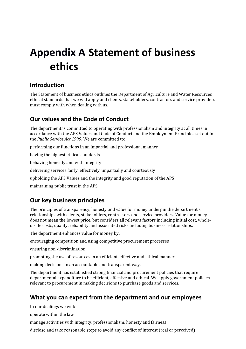 Statement of Business Ethics