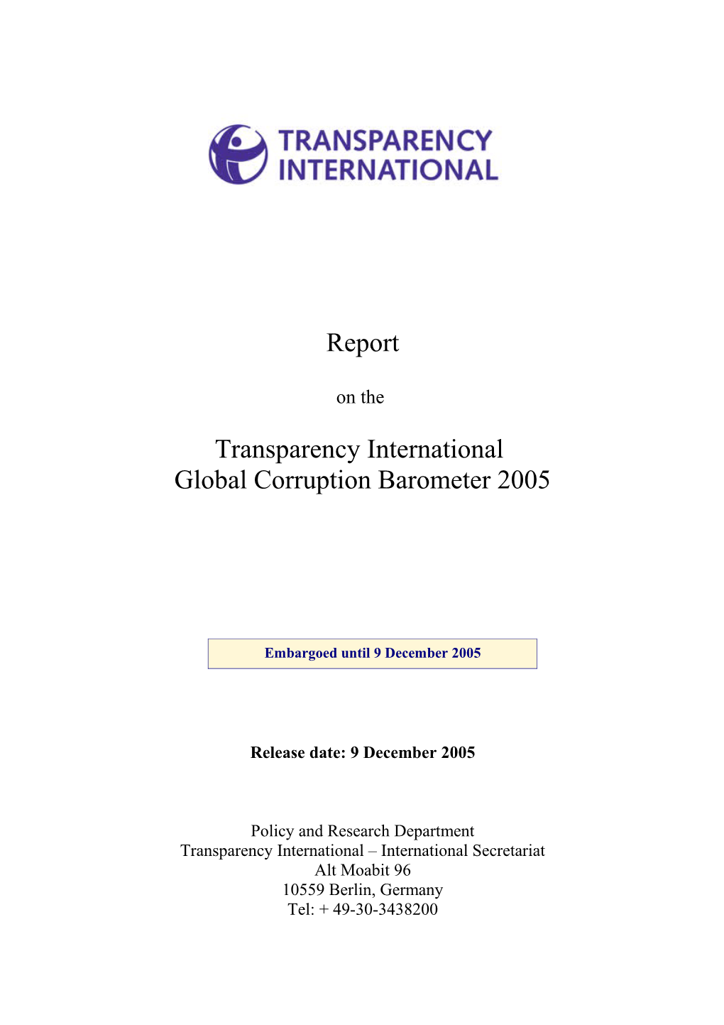 Global Corruption Barometer 2005