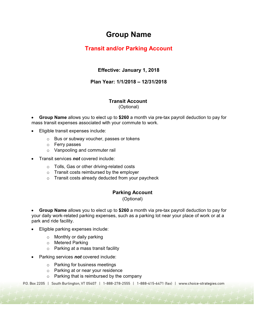 Transit And/Or Parking Account