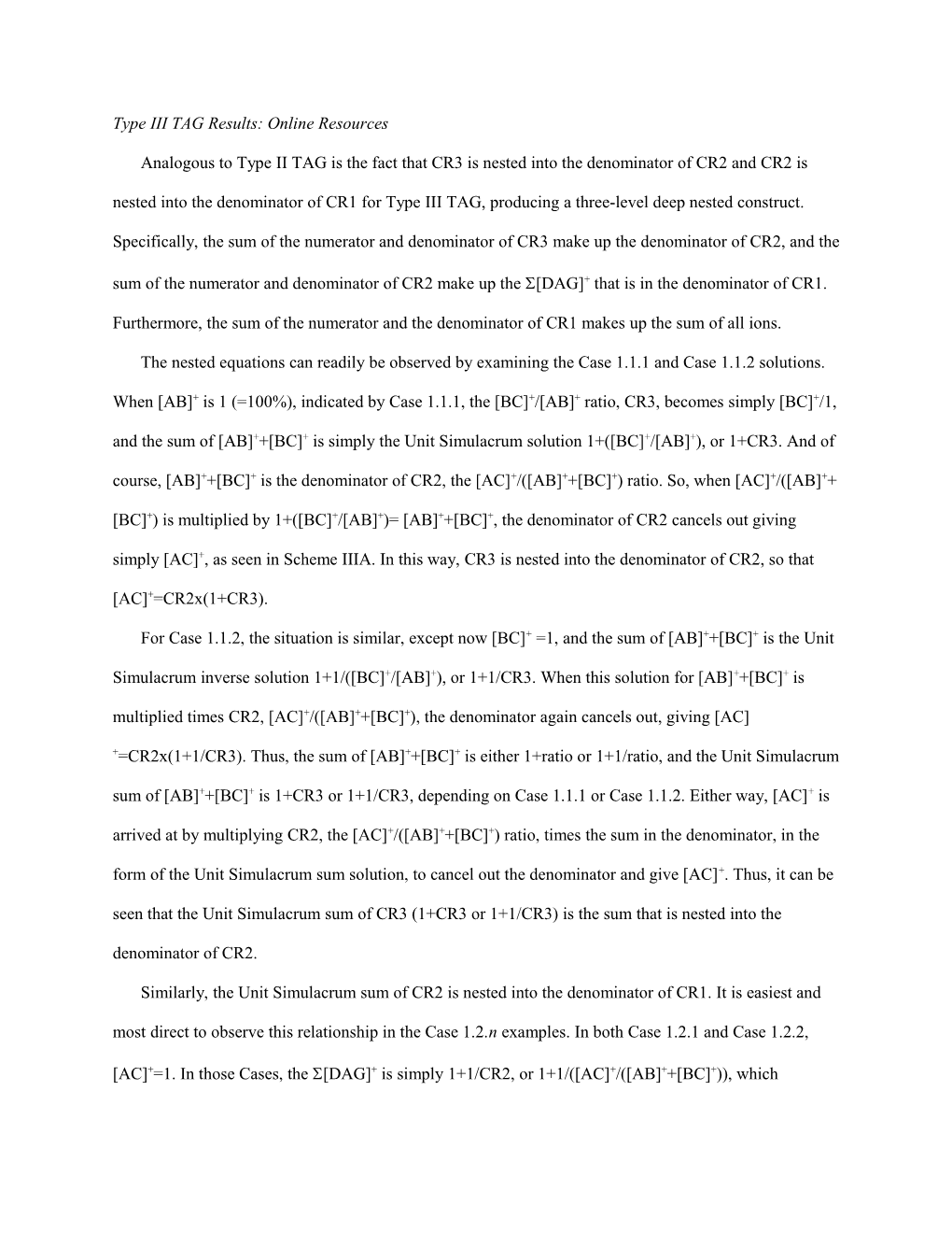 Type III TAG Results: Online Resources