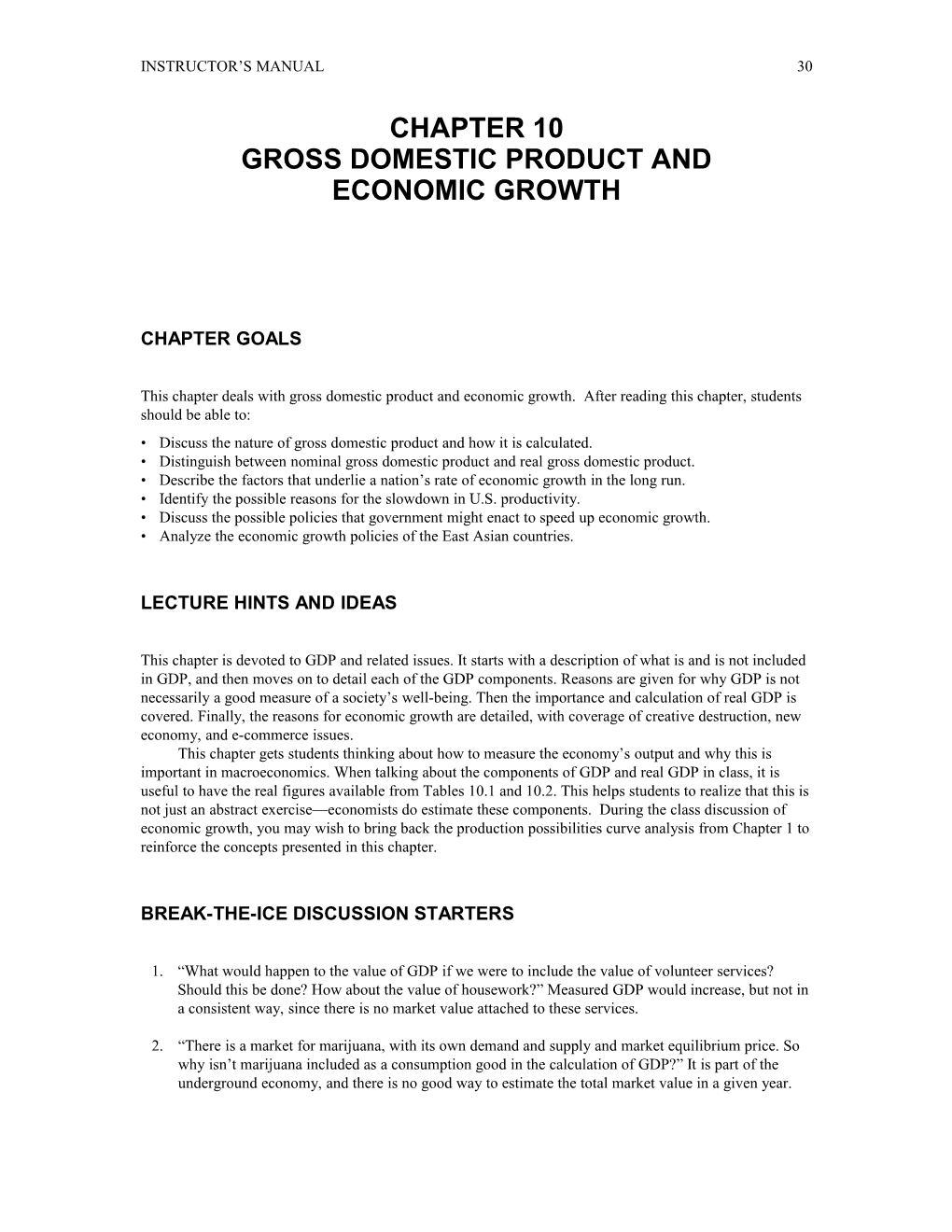 Chapter 10 Gross Domestic Product and Economic Growth