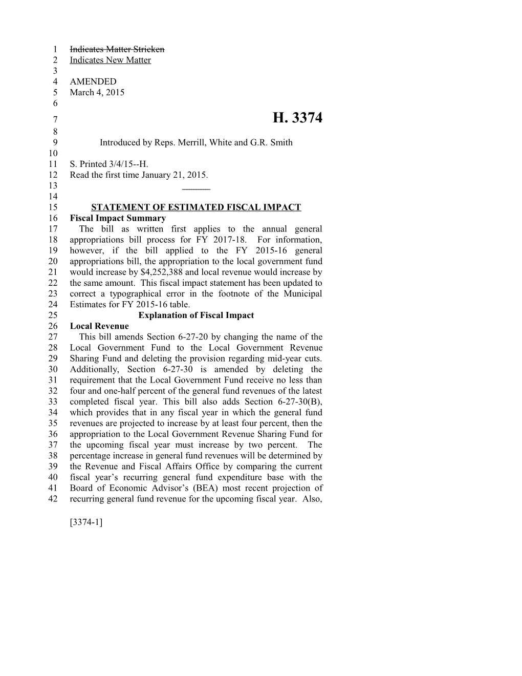 2015-2016 Bill 3374 Text of Previous Version (Mar. 4, 2015) - South Carolina Legislature Online