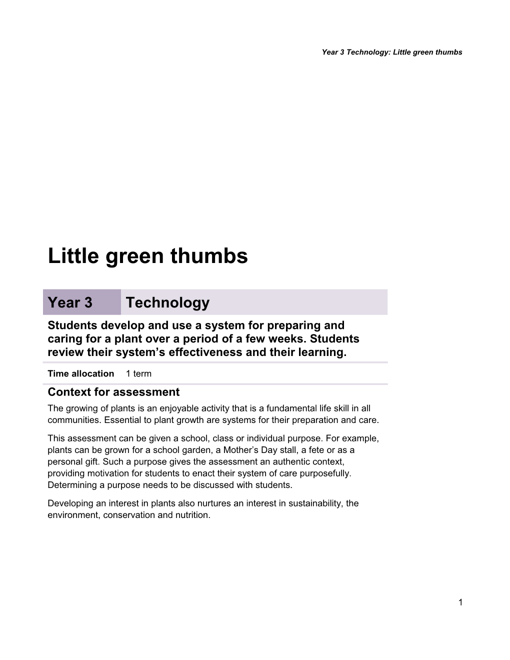Year 3 Technology Assessment Teacher Guidelines Little Green Thumbs Queensland Essential