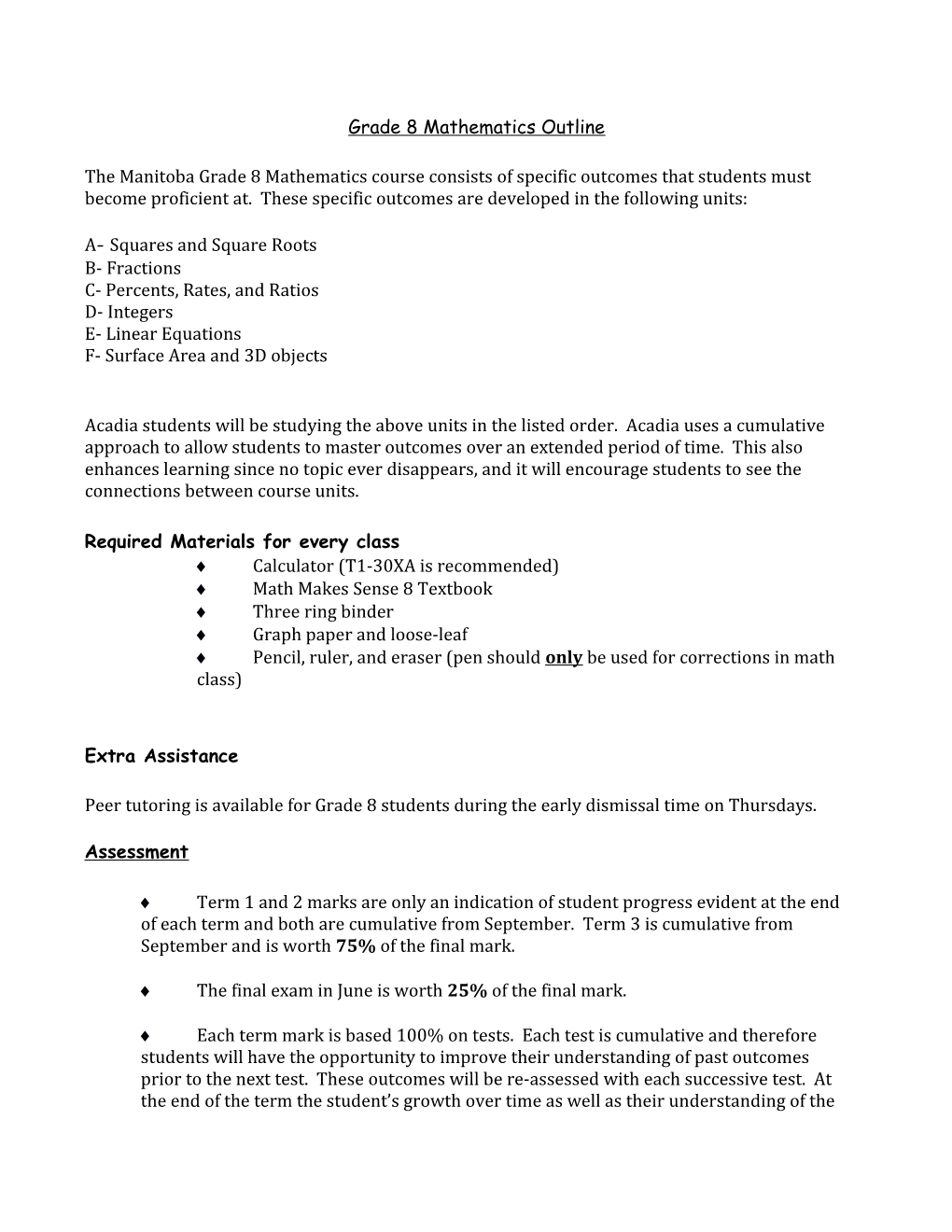 Senior 1 Mathematics Outline