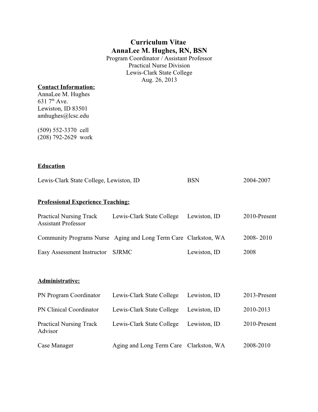 Curriculum Vitae Pamela Gotch, RN