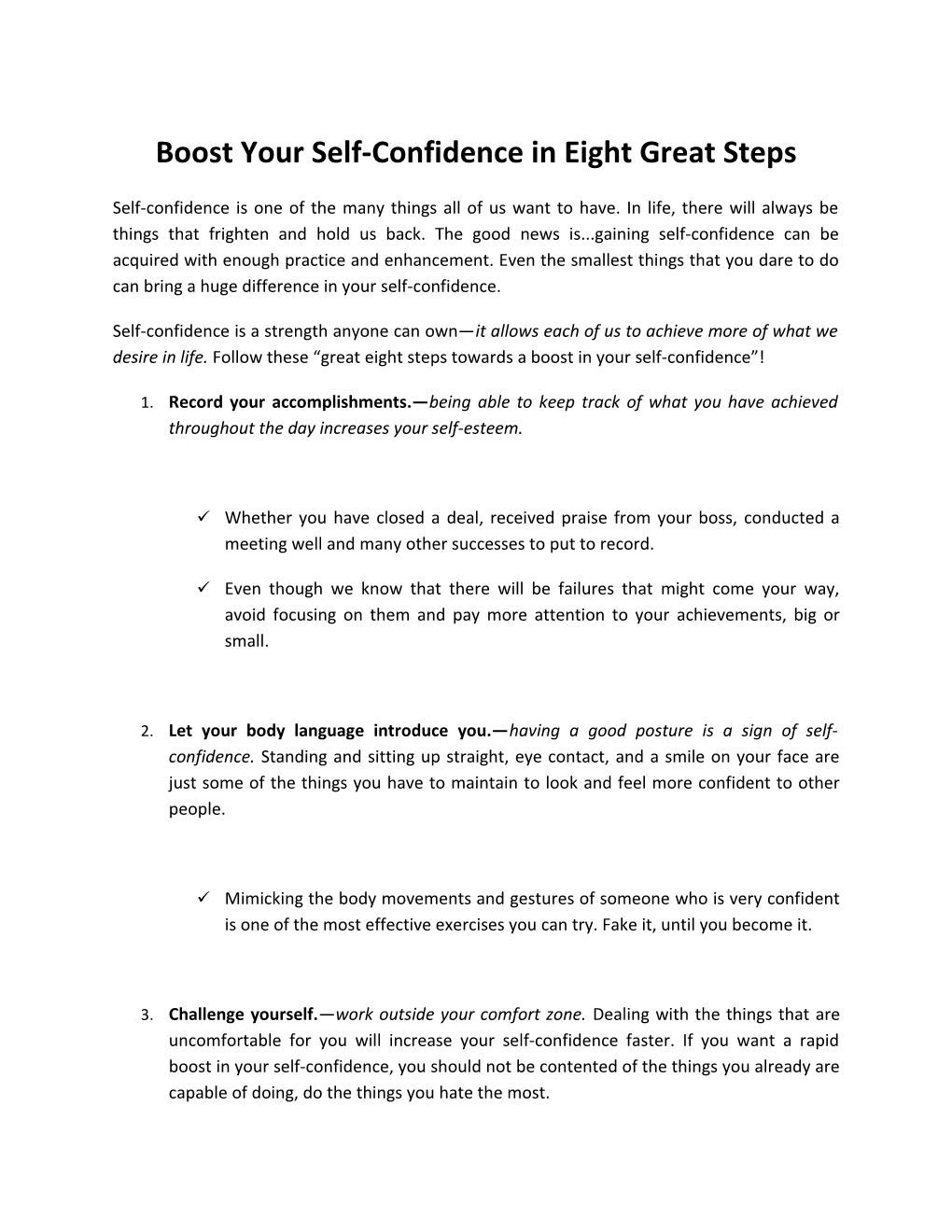 Boost Your Self-Confidence in Eight Great Steps