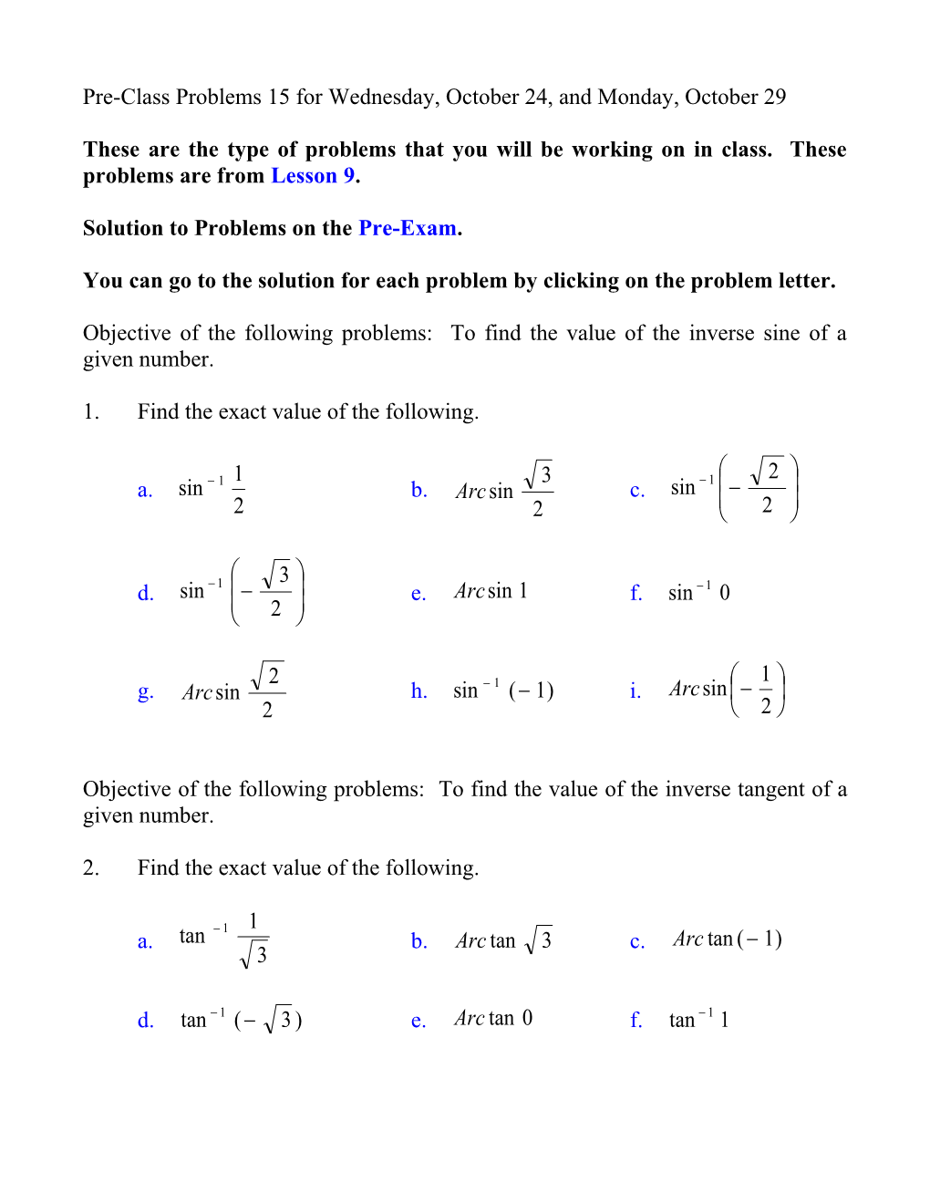 You Can Go to the Solution for Each Problem by Clicking on the Problem Letter