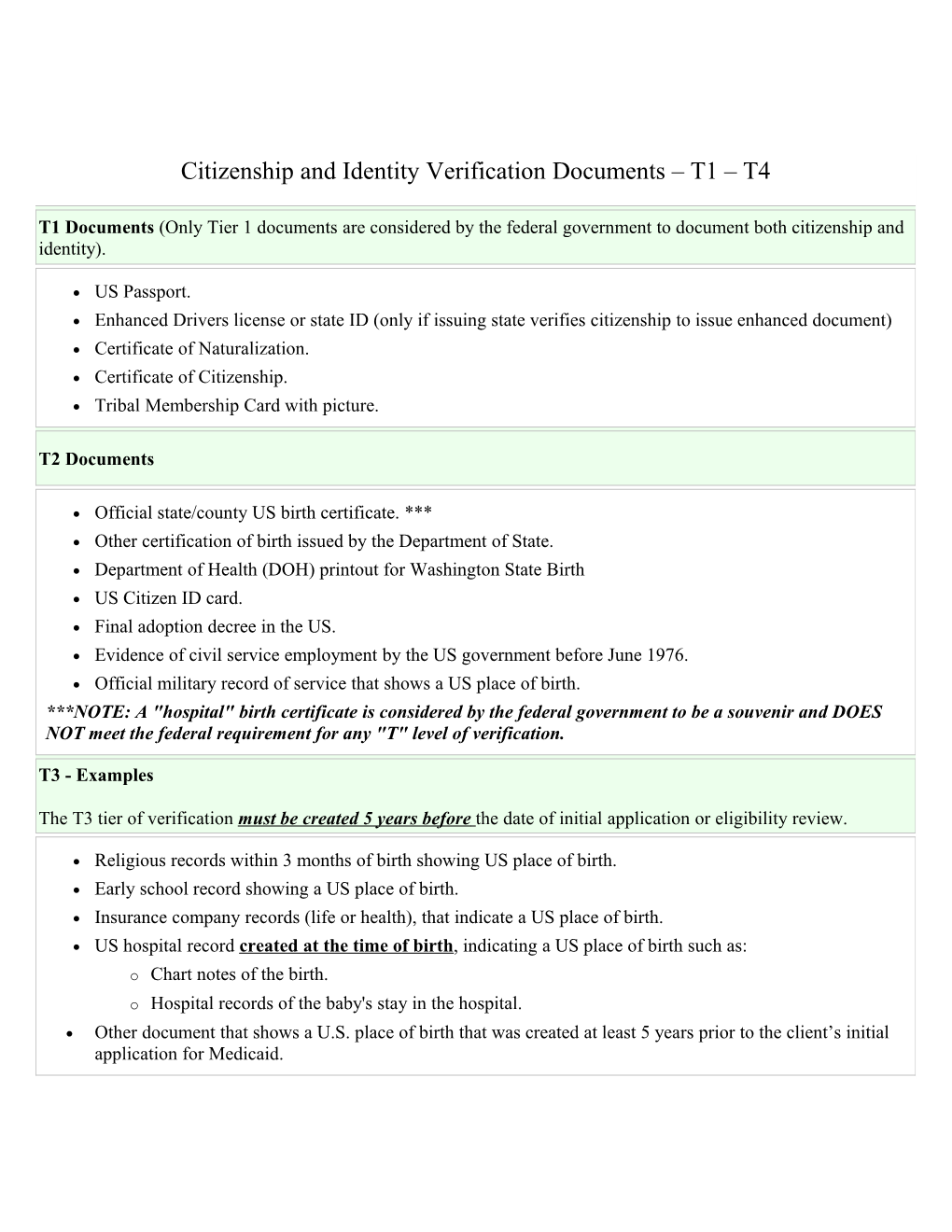 Citizenship and Identity Documents - Tier 1-4