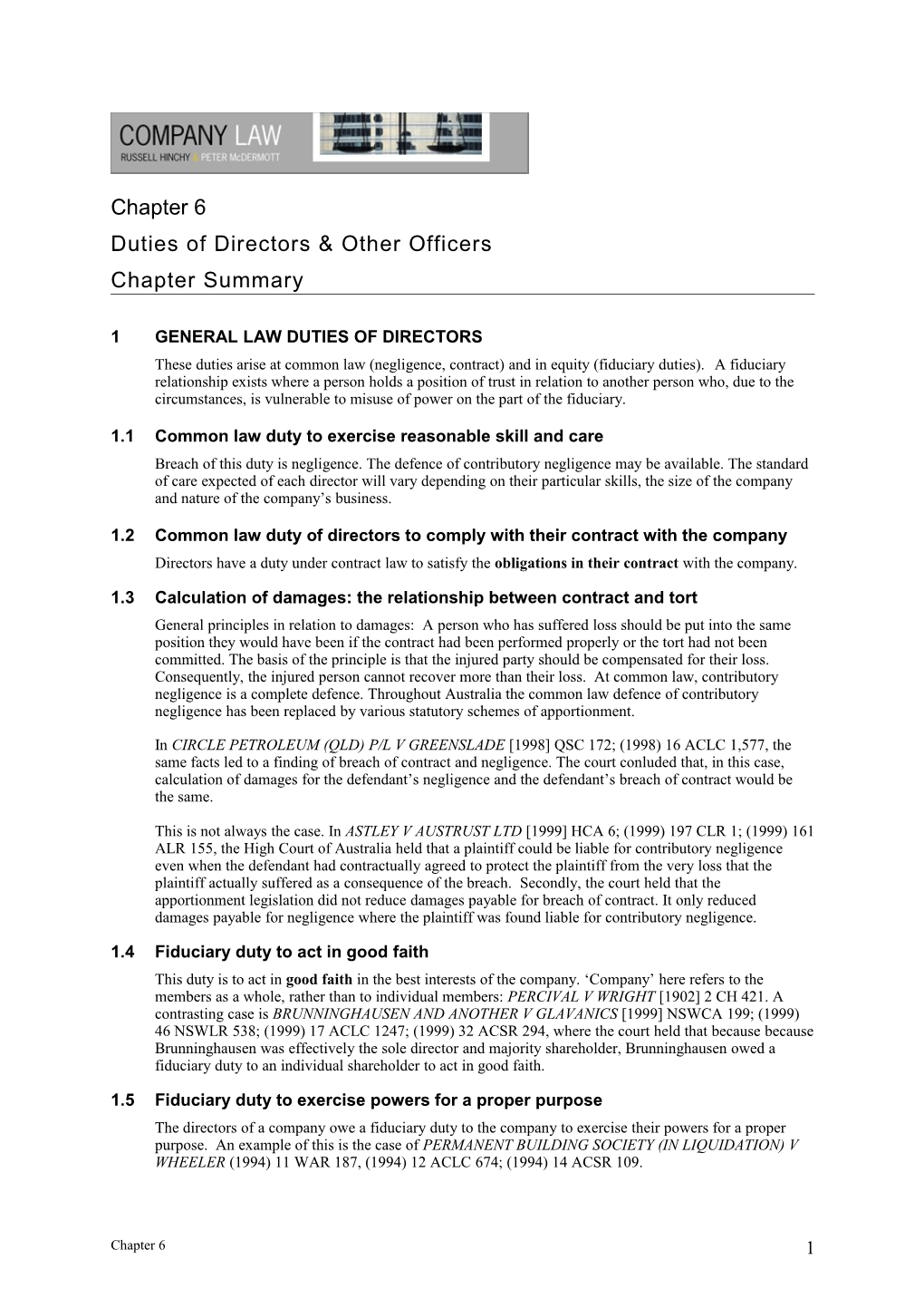 Duties of Directors & Other Officers