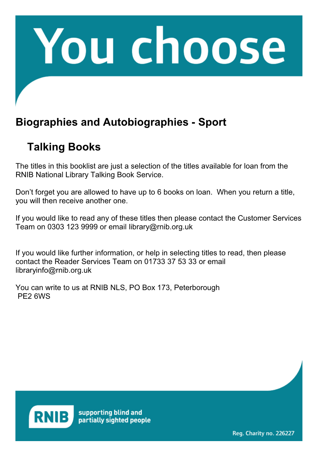 Sport, Biographies and Autobiographies Book List (Talking Books)