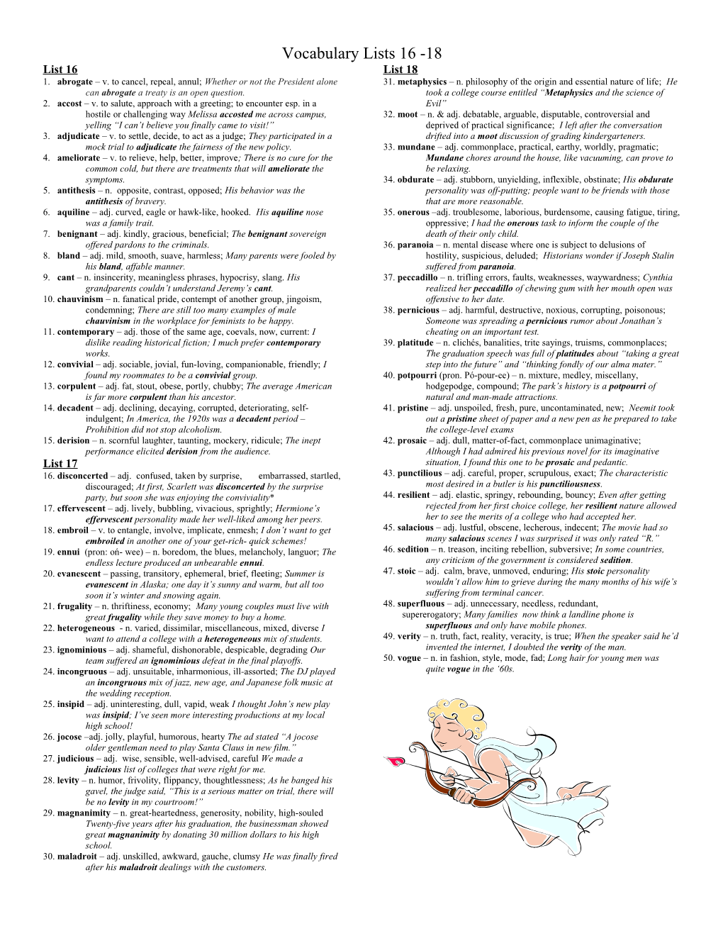 Vocabulary Lists 16 -18