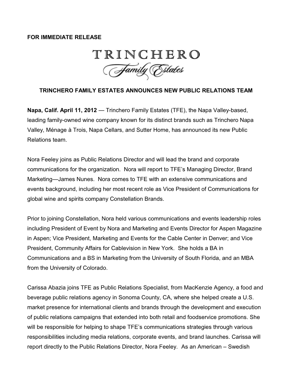 Trinchero Family Estates and Joel Gott Wines Announce Joint Venture