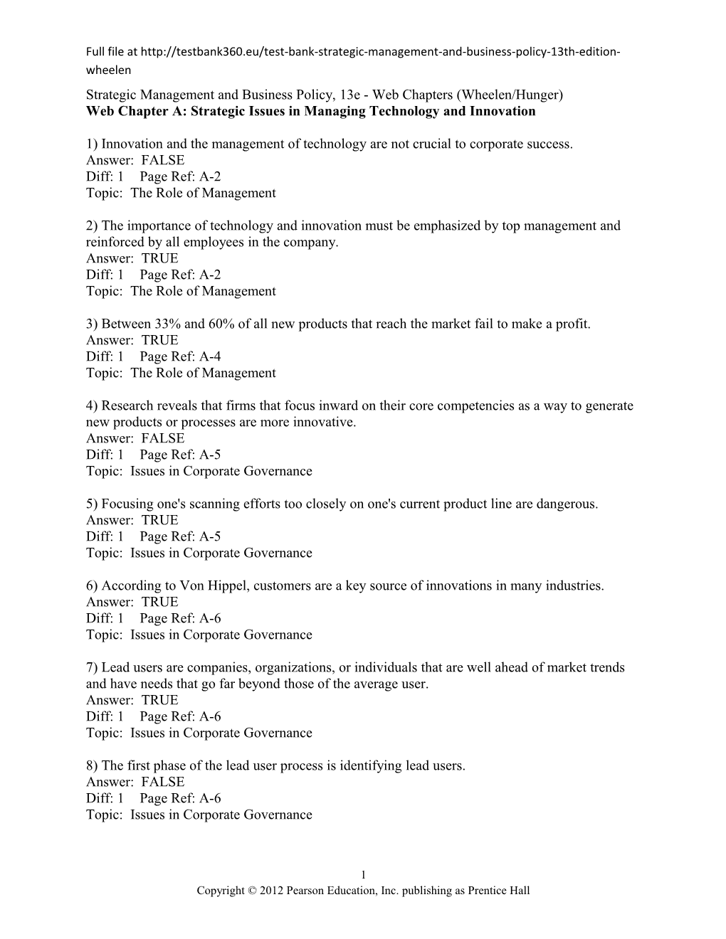 Strategic Management and Business Policy, 12E - Web Chapters (Wheelen/Hunger)