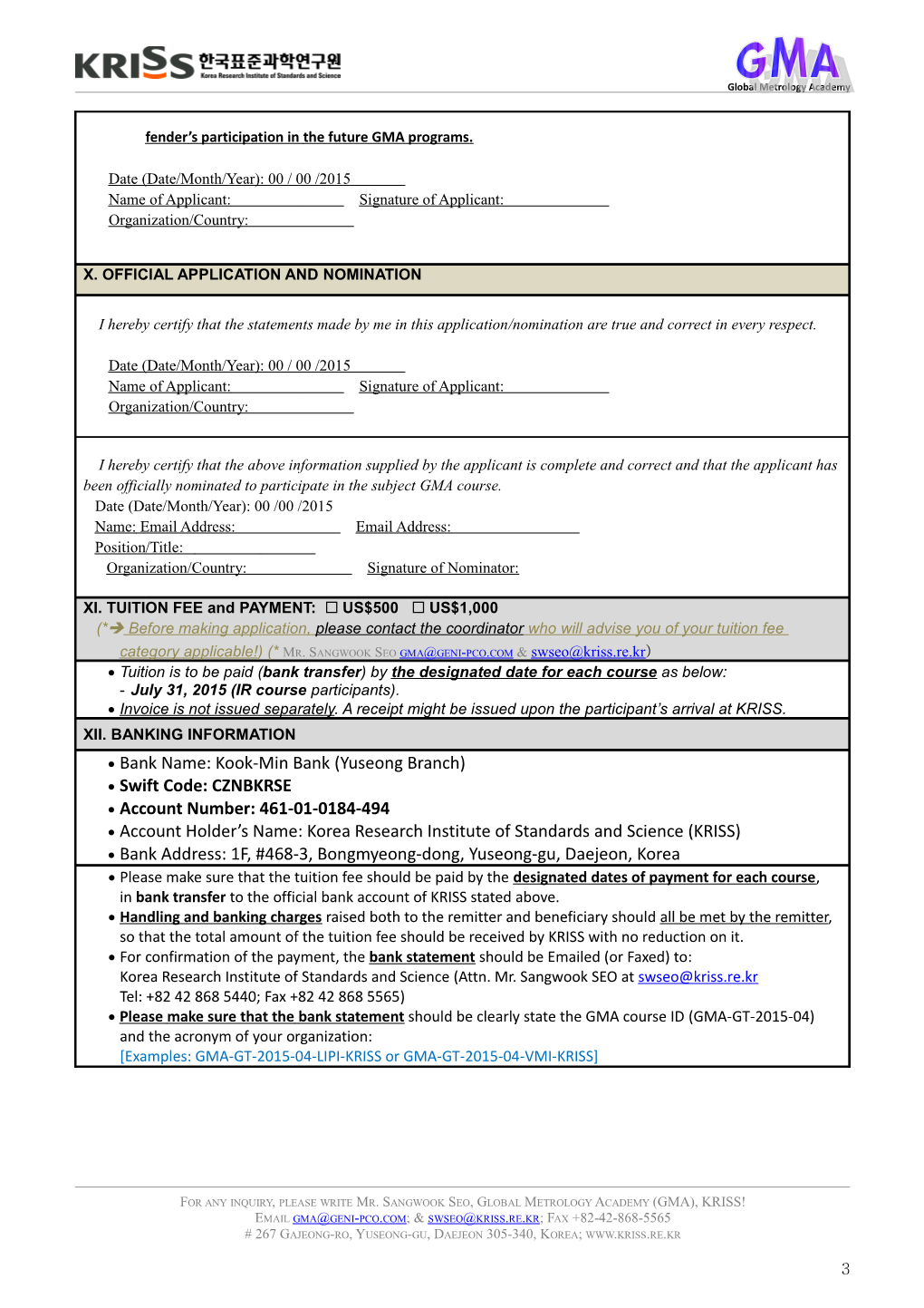 Application/Nomination Form for a GMA Group Course 2015
