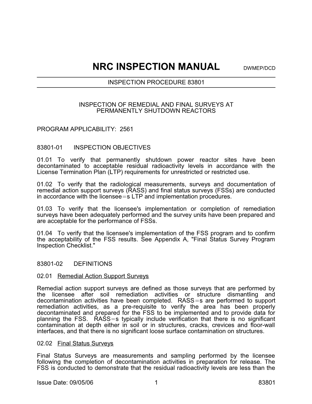 Nrc Inspection Manual Dwmep/Dcd