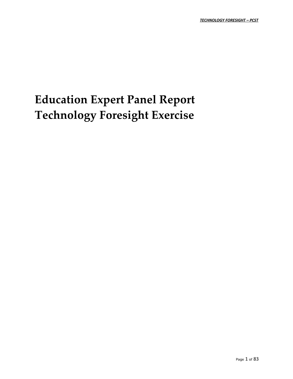 Education Expert Panel Report