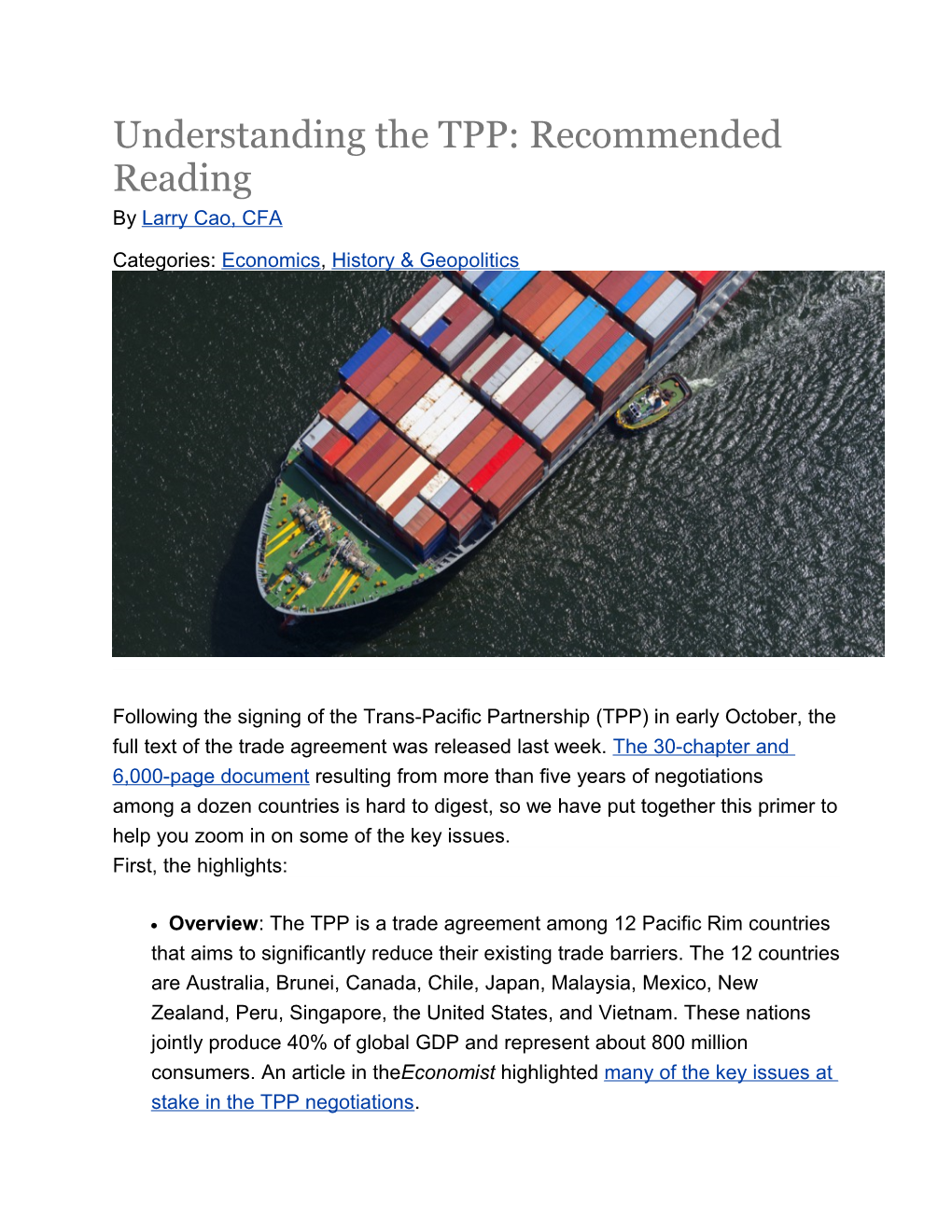 Understanding the TPP: Recommended Reading