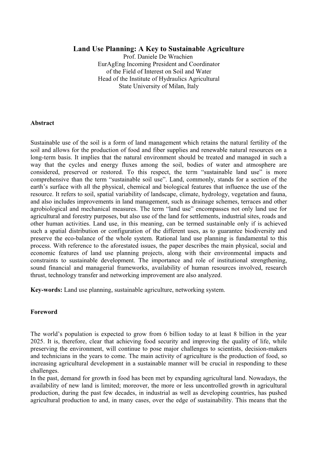 Land Use Planning: a Key to Sustainable Development