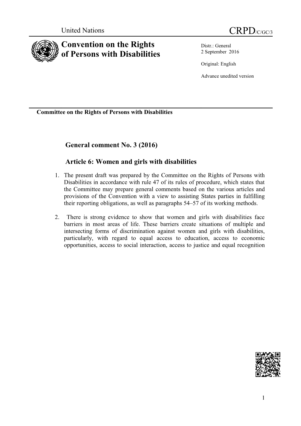 Article 6: Women and Girls with Disabilities