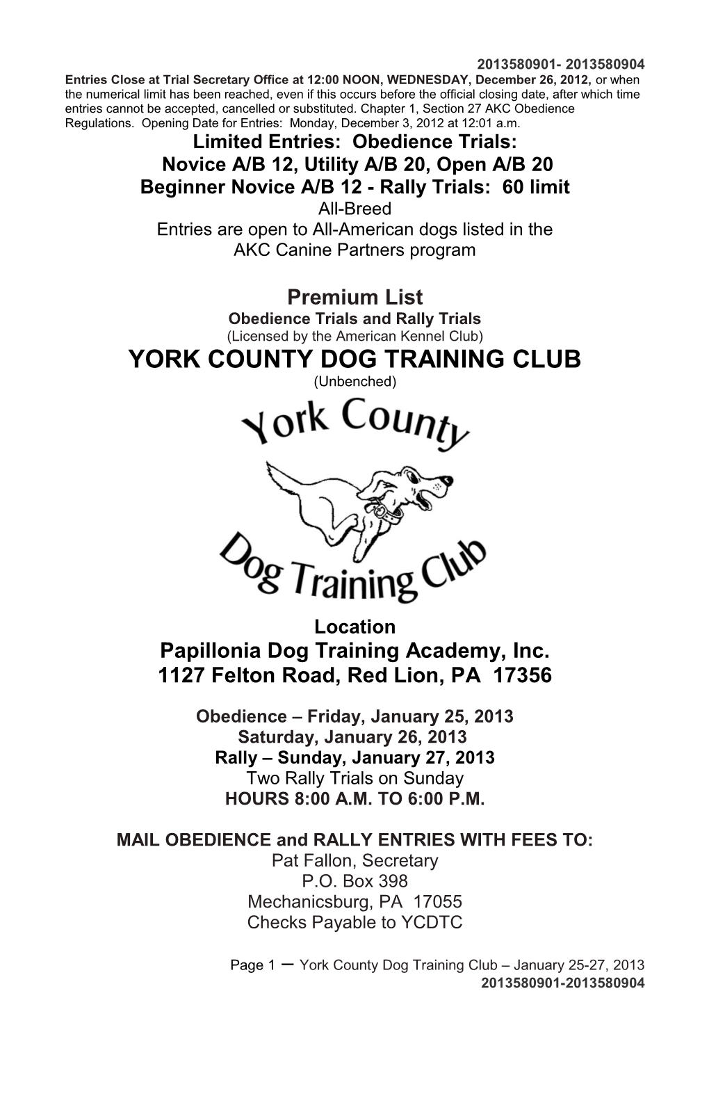 Limited Entries: Obedience Trials