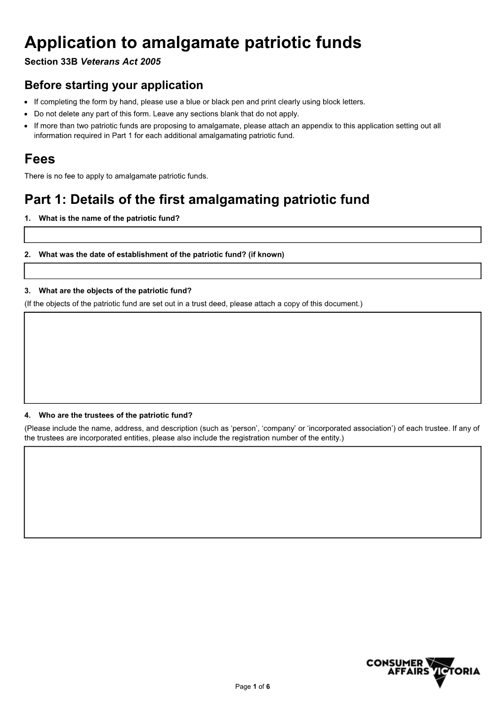 Application to Amalgamate Patriotic Funds