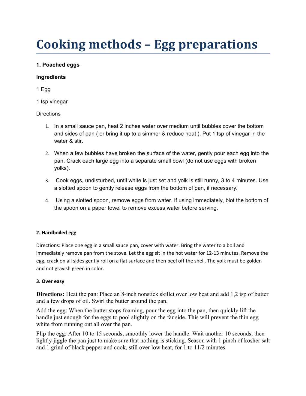 Cooking Methods Egg Preparations