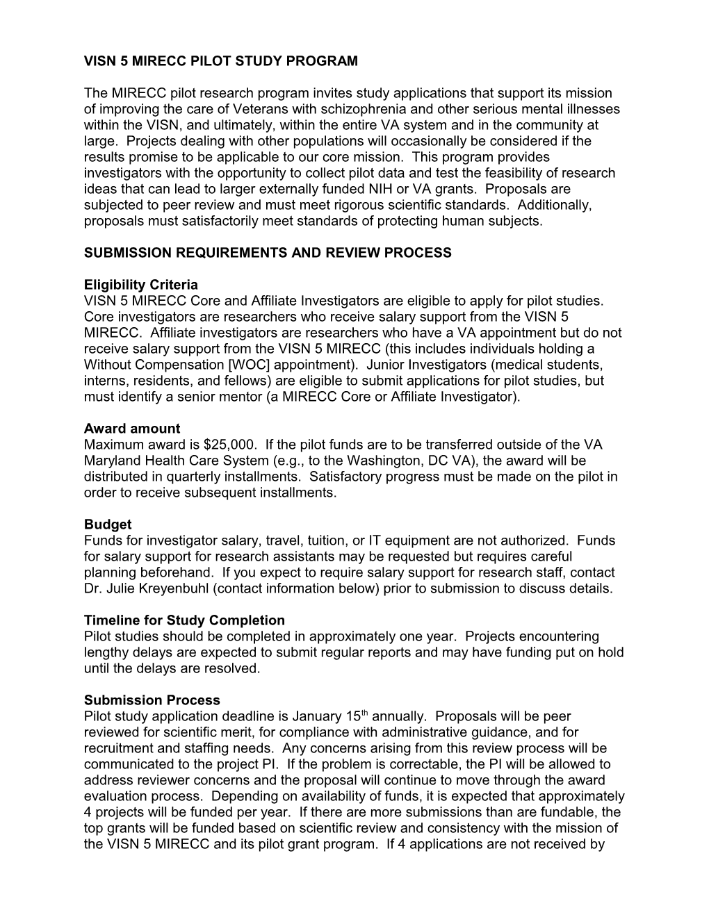 Visn 5 Mirecc Pilot Study Program