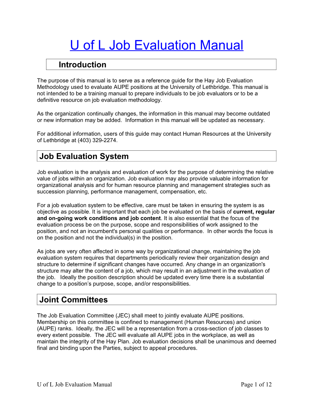 Job Evaluation Manual