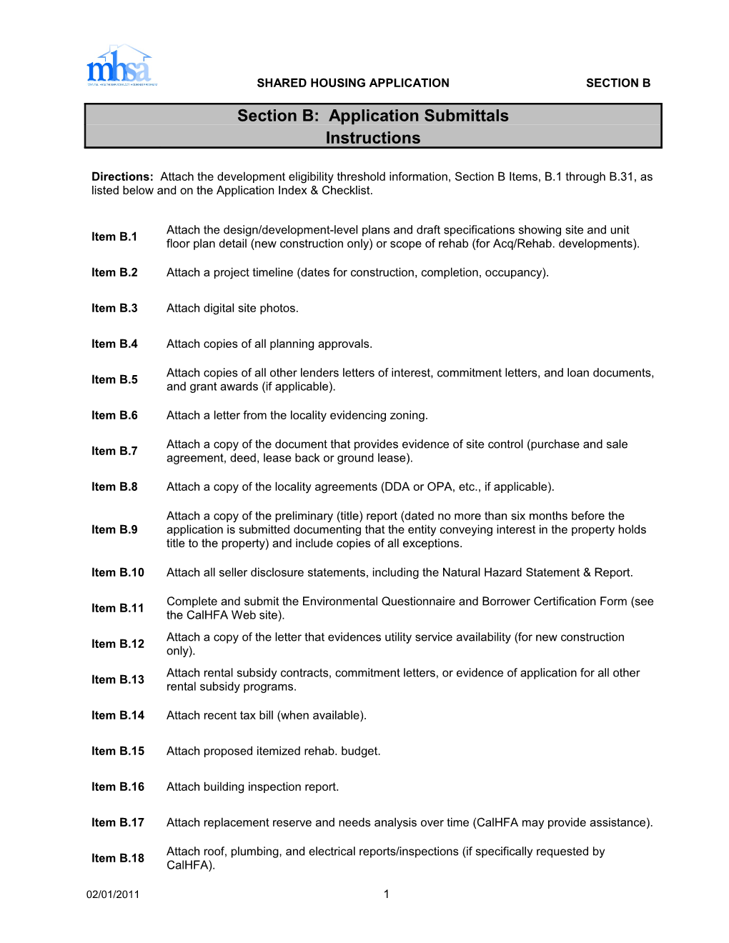 Section B: Application Submittals