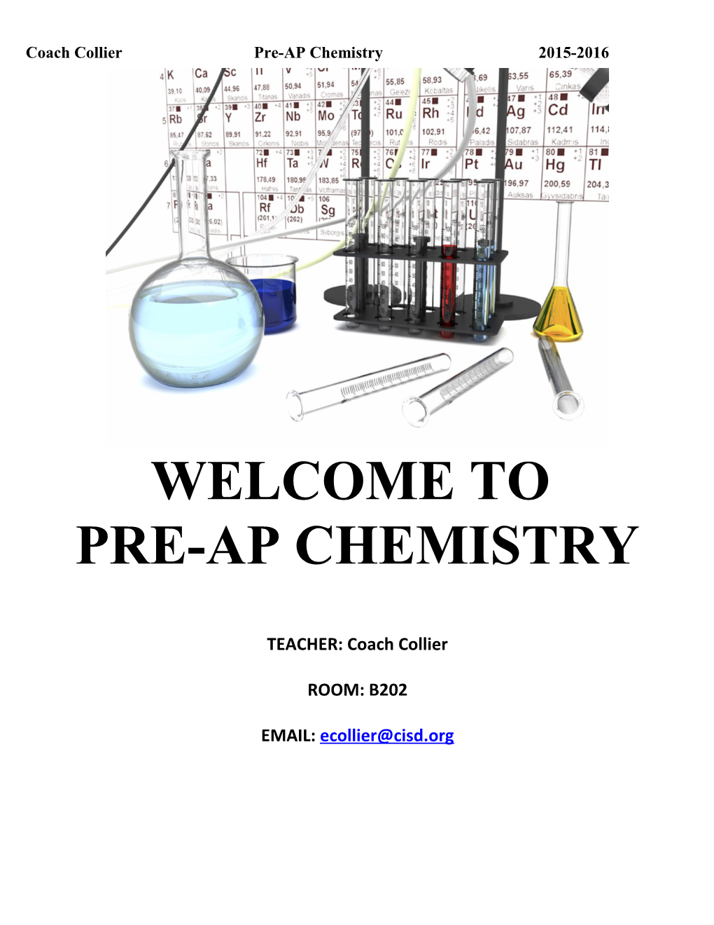Coach Collier Pre-AP Chemistry 2015-2016