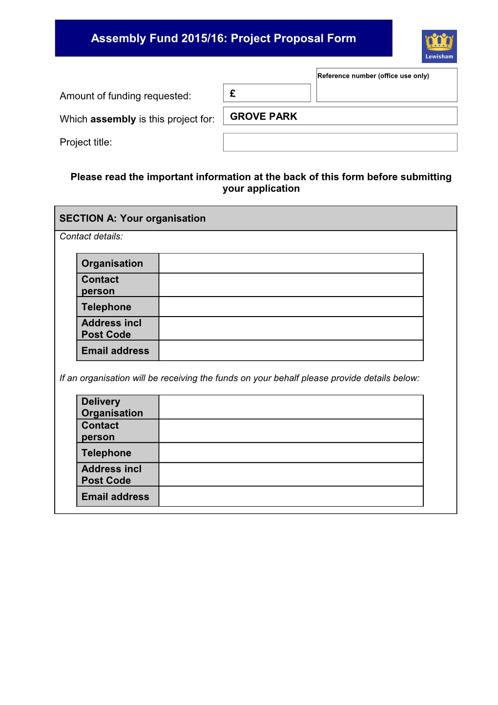 Assembly Fund 15-16 Application Form