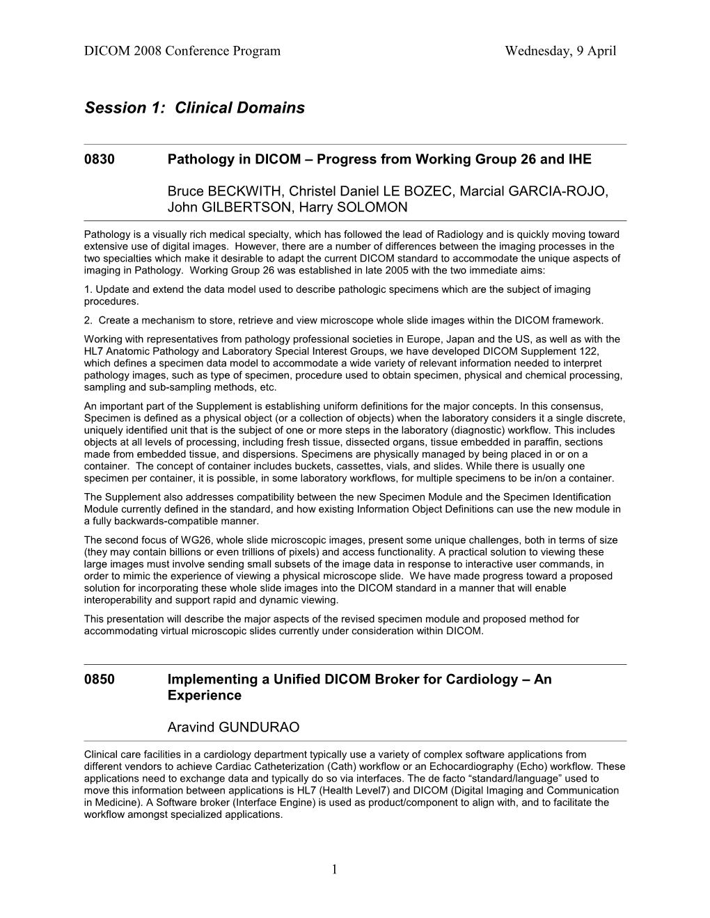 DICOM 2008 Conference Programwednesday, 9 April