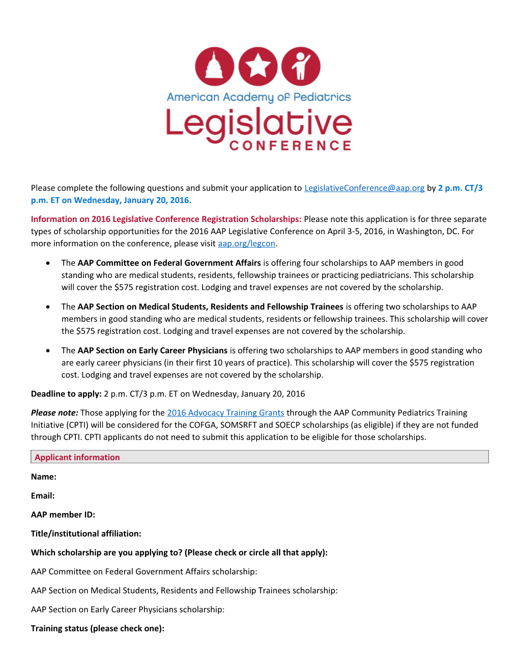 2015 Legislative Conference Scholarship Application Form