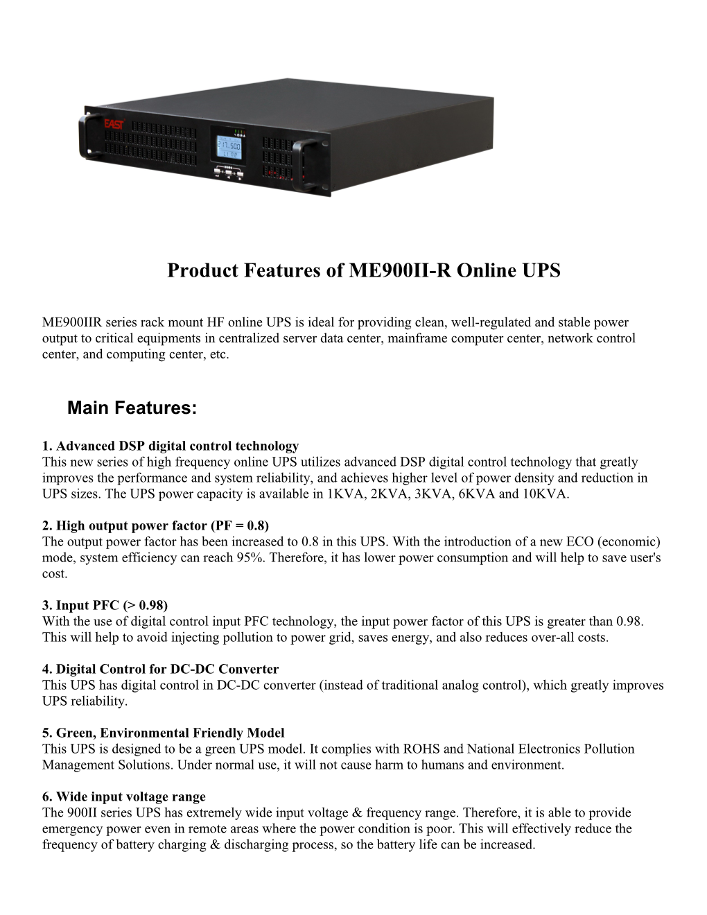 Main Features of 900II Online UPS