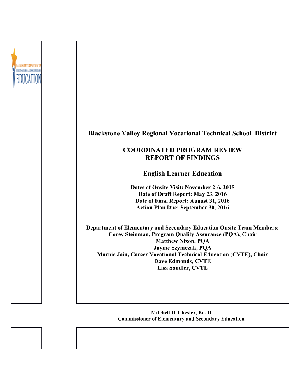 Blackstone Valley Reg. Voc. Tech. HS ELE CPR 2015-16