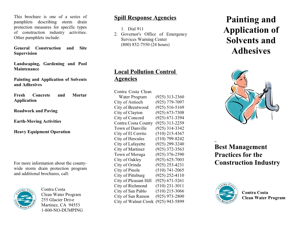 This Brochure Is One of a Series of Pamphlets Describing Storm Drain Protection Measures