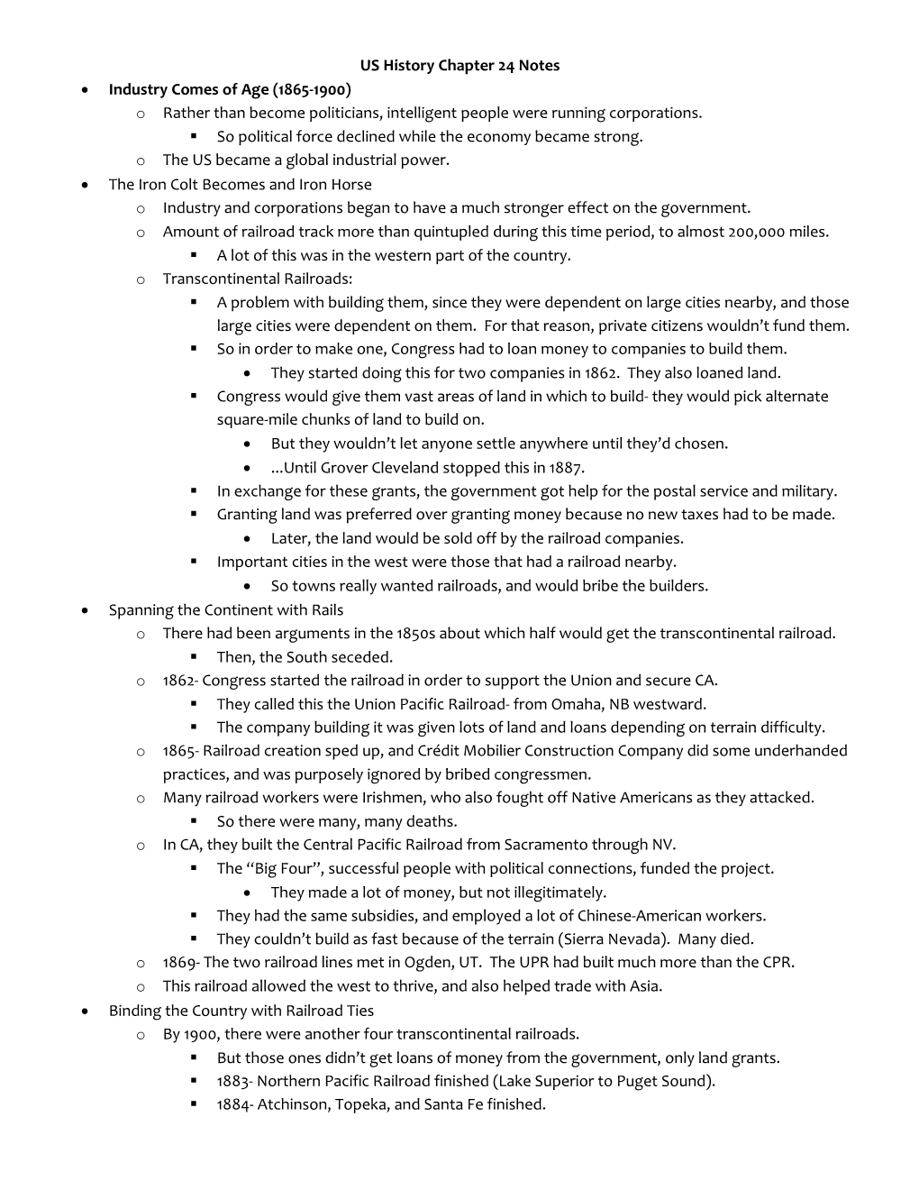 US History Chapter 24 Notes