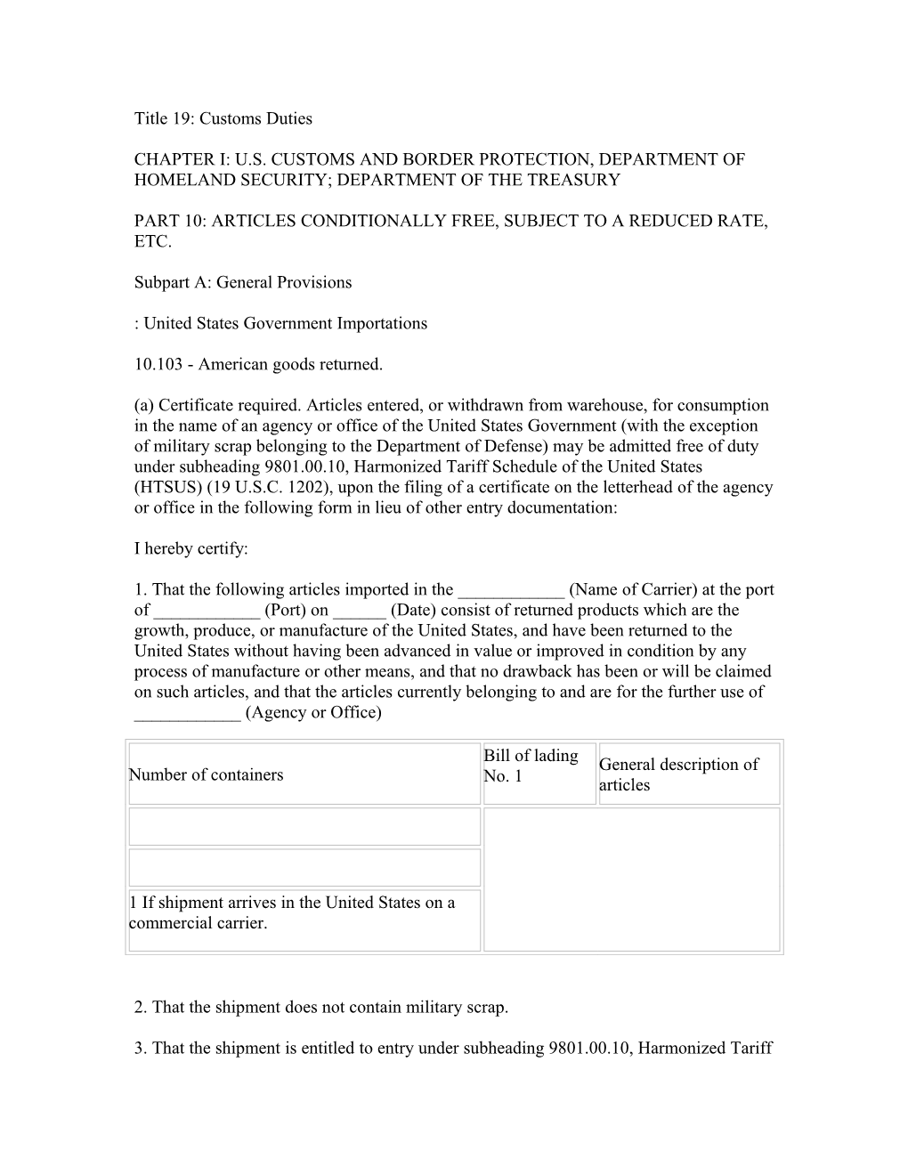 Title 19: Customs Duties