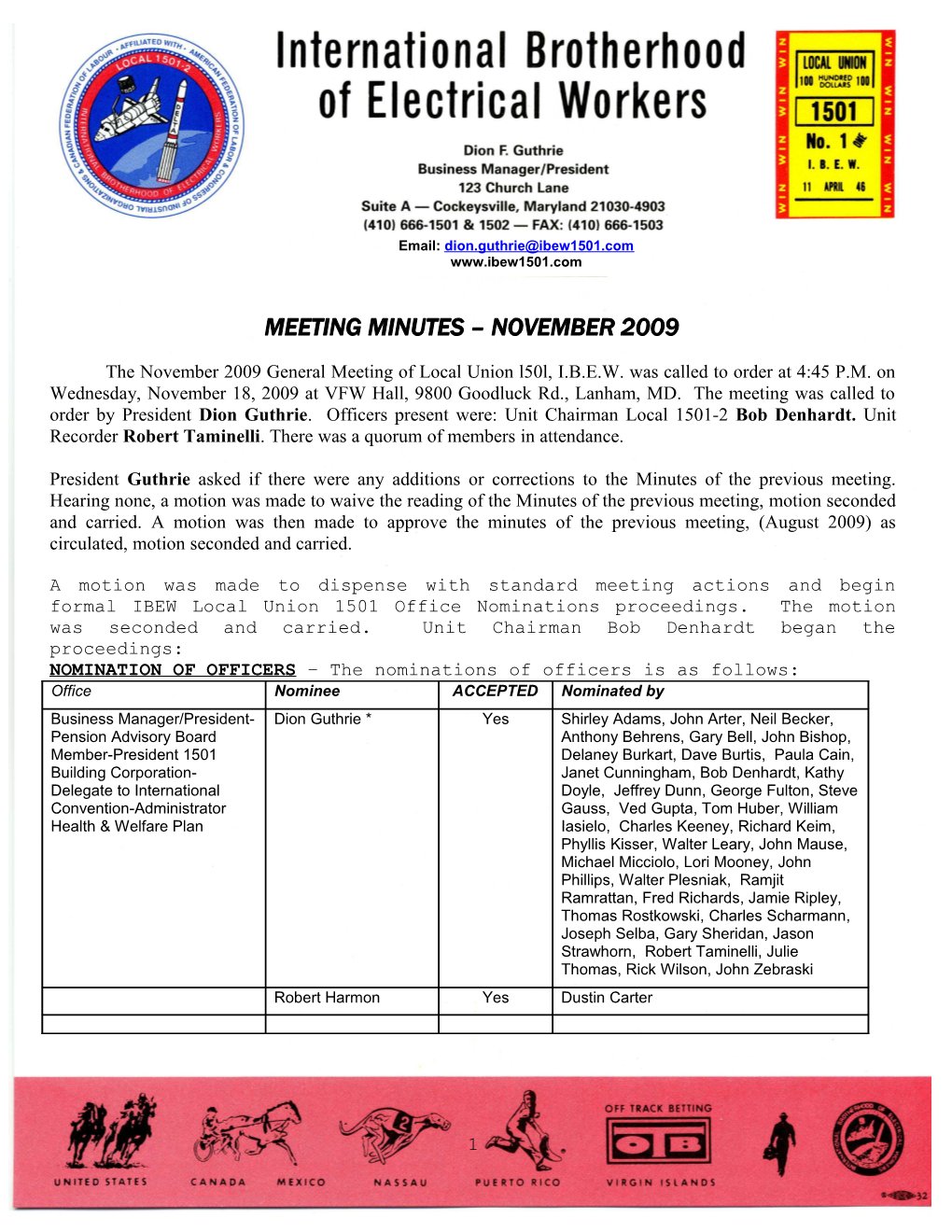 MINUTES of the AUGUST 2006 GENERAL MEETING of LOCAL UNION L50l IBEW AFL-CIO