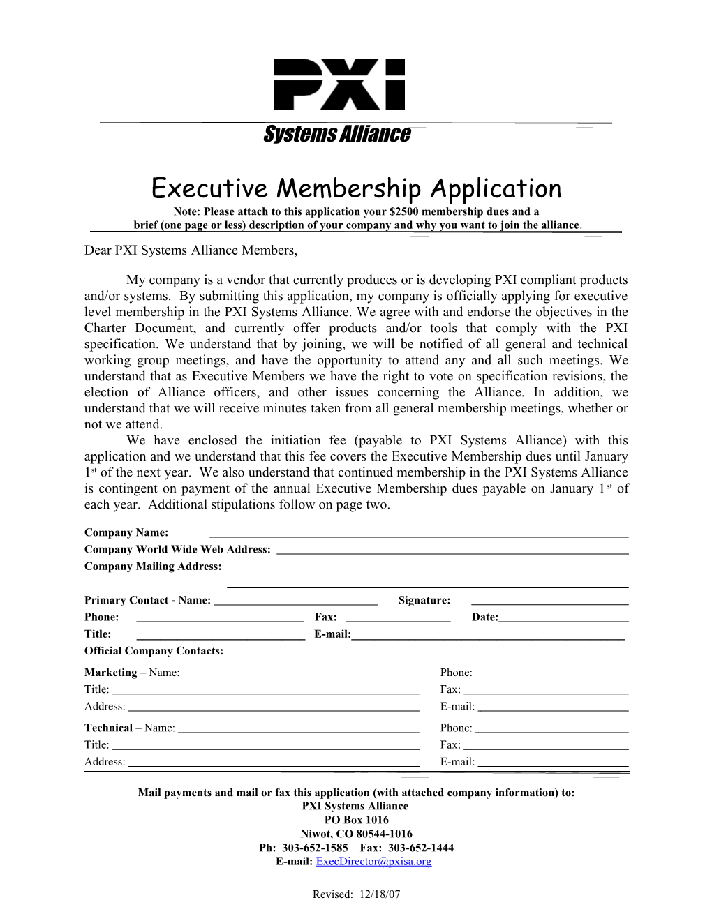 PXISA Executive Membership Application 2008