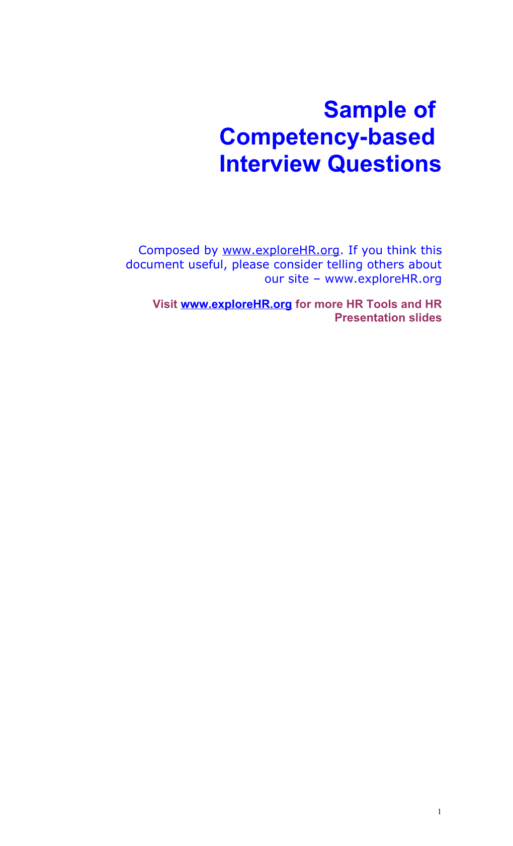 Samples of Competency-Based Interview Questions