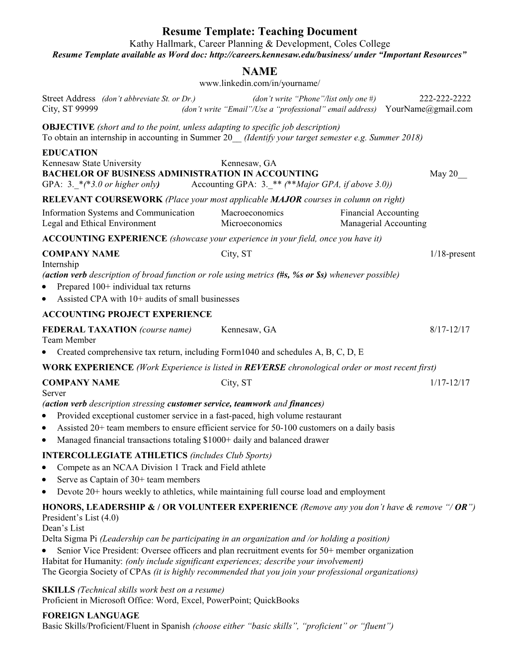 Resume Template: Teaching Document