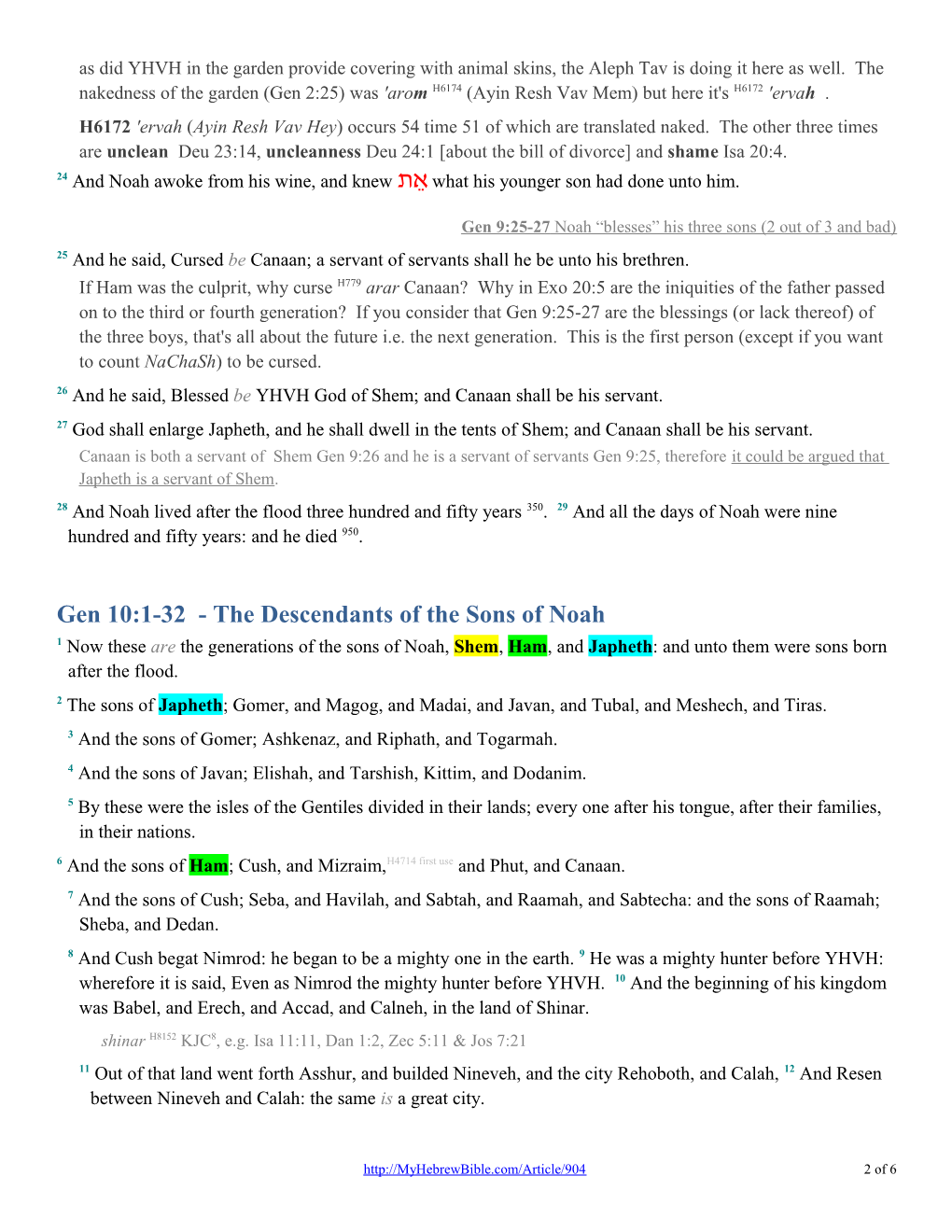 Gen 9:18-29 - Noah S Descendants, Shem, Ham (Father of Canaan) & Japheth
