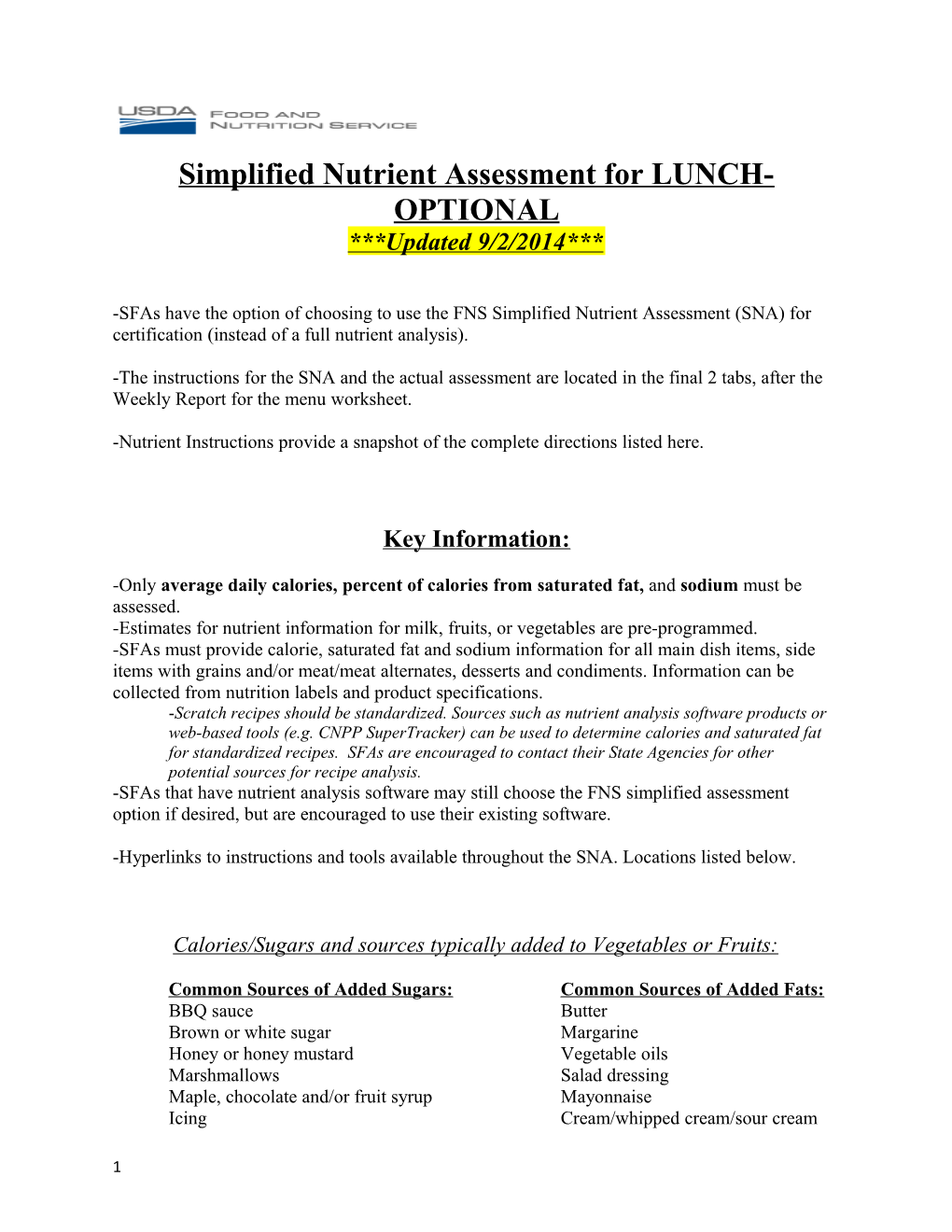 Lunch Nutrient Assessment Directions SY 14-15