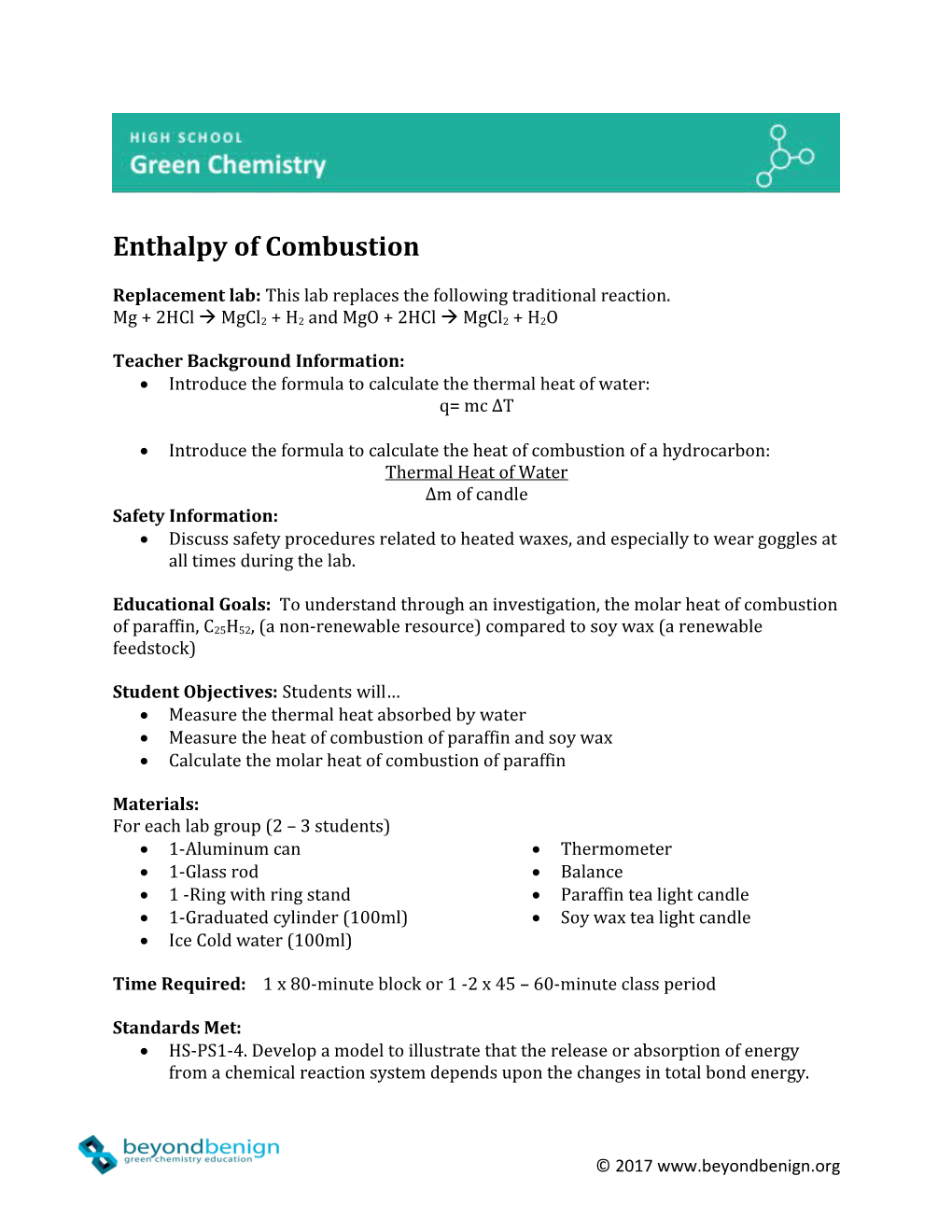 Enthalpy of Combustion