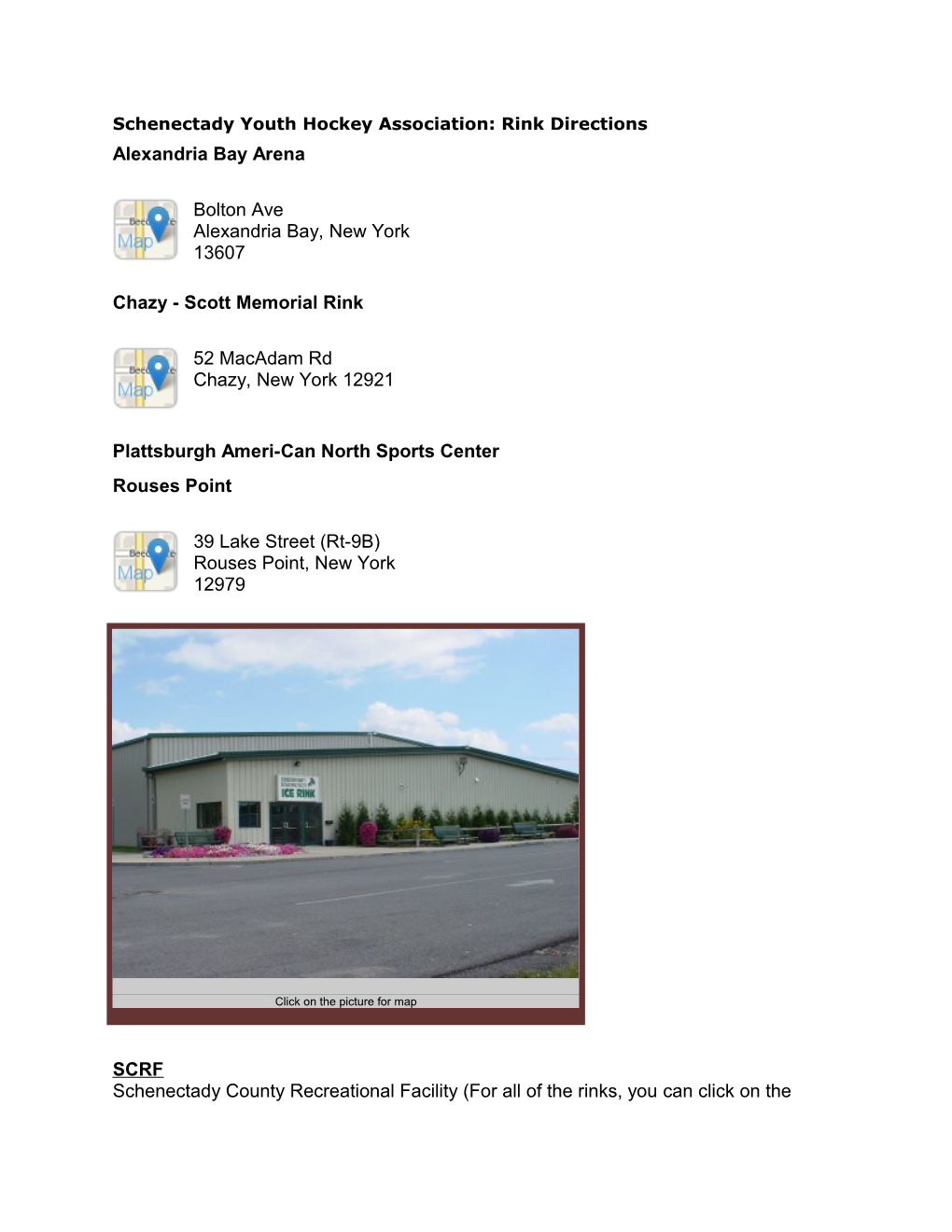 Schenectady Youth Hockey Association: Rink Directions