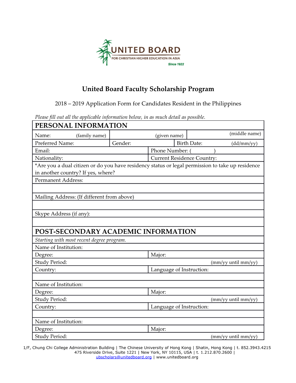 United Board Faculty Scholarship Program