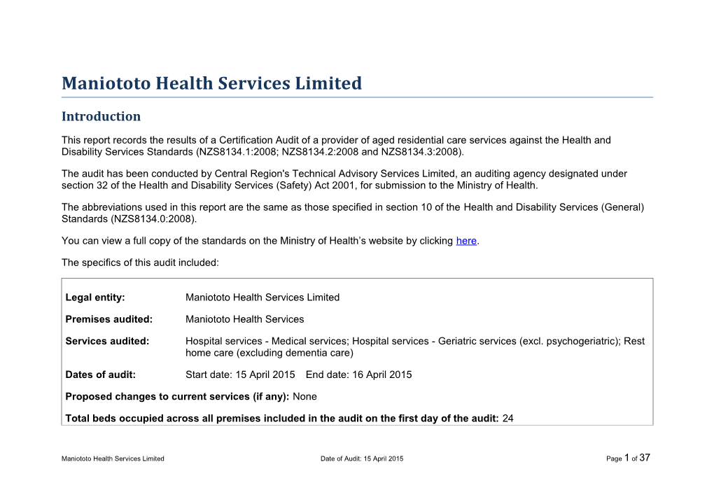Maniototo Health Services Limited
