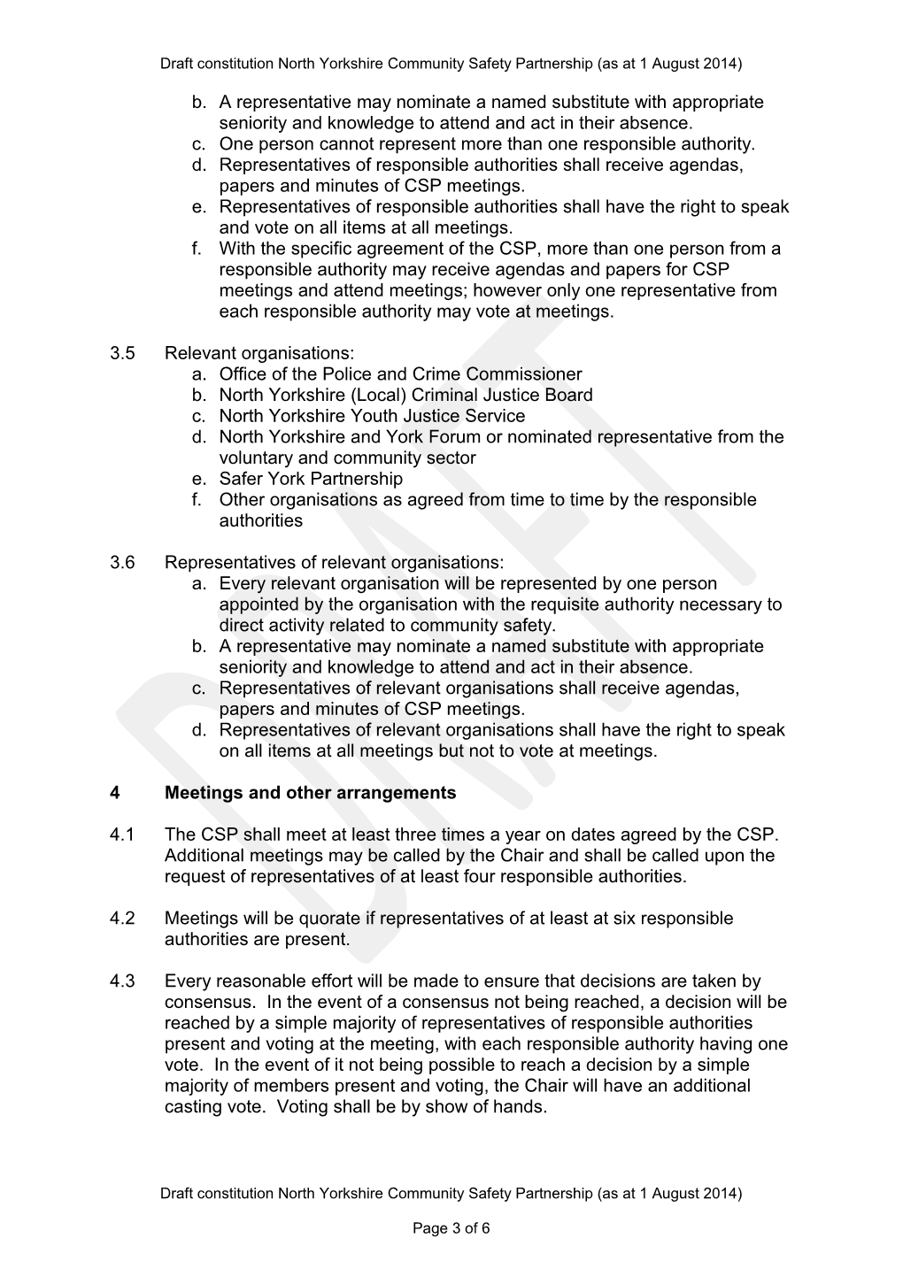Draft Constitution North Yorkshire Community Safety Partnership (As at 1 August 2014)