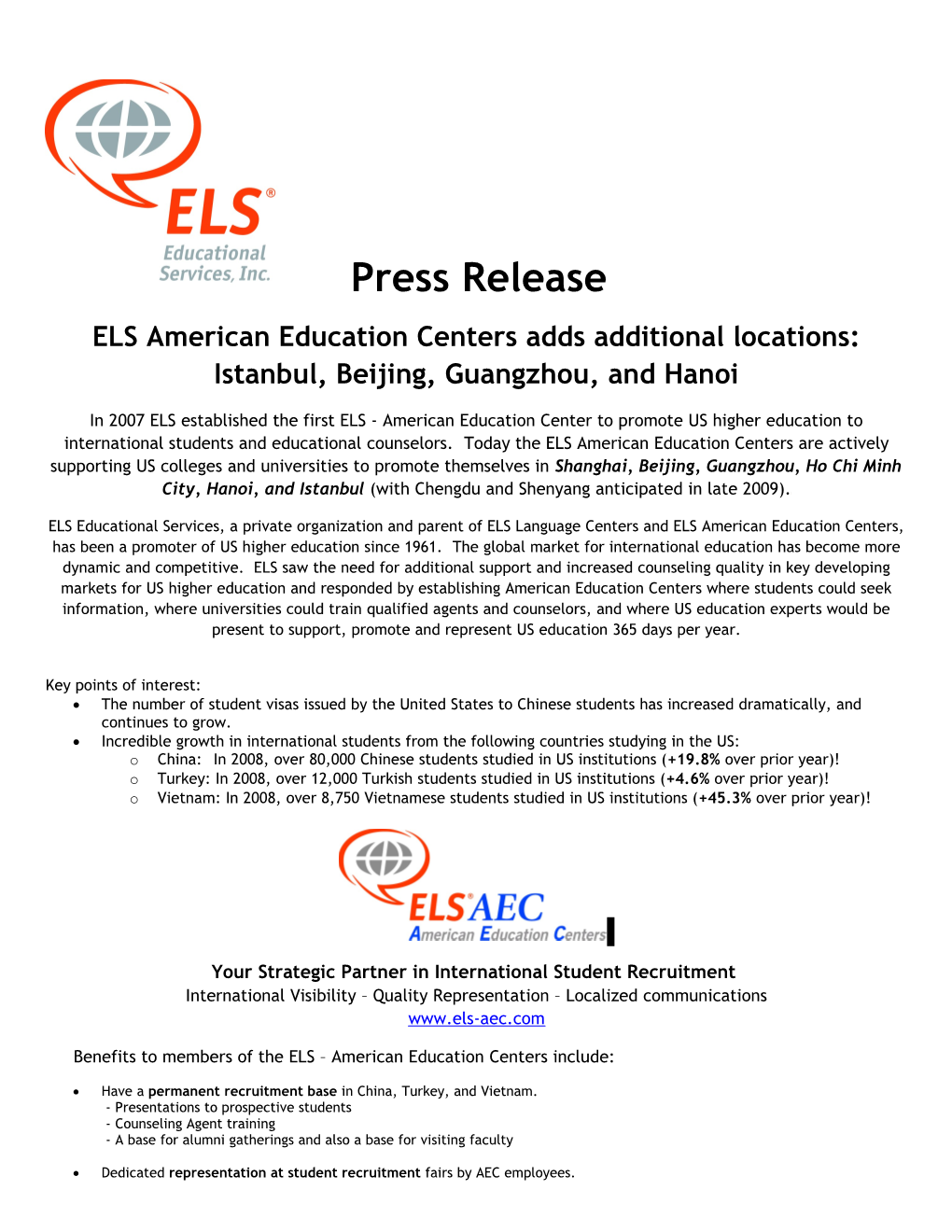 ELS American Education Centers Adds Additional Locations: Istanbul, Beijing, Guangzhou